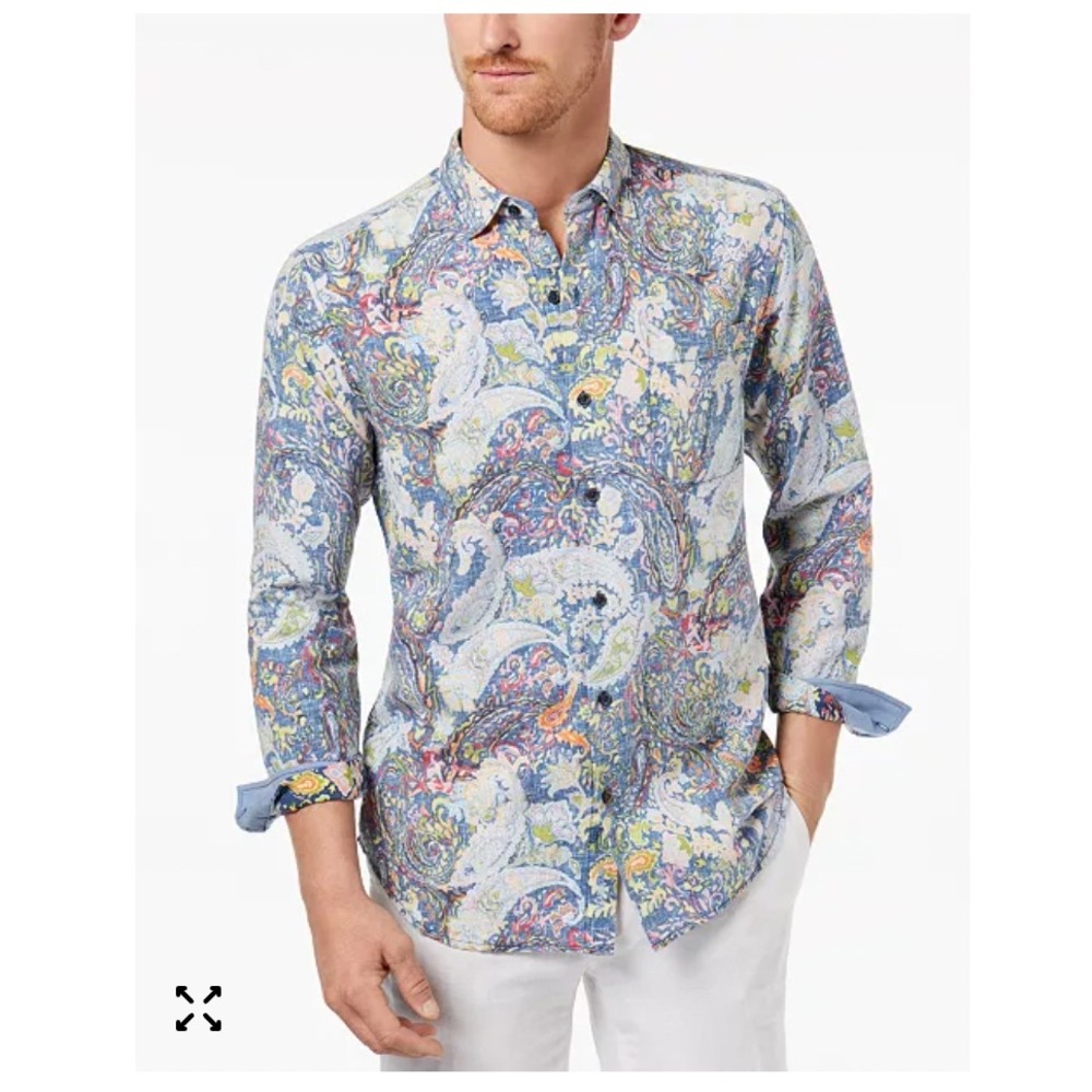 Tommy Bahama Mens Paisley‎ Print Long Sleeve Button Up Shirt XL